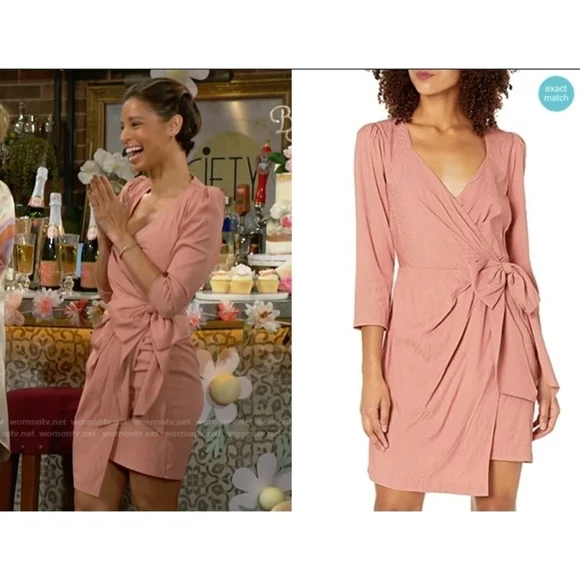 Bcbgmaxazria Puff-Sleeve Bow Dusty Rose Dress Size: 4 - Picture 4 of 13